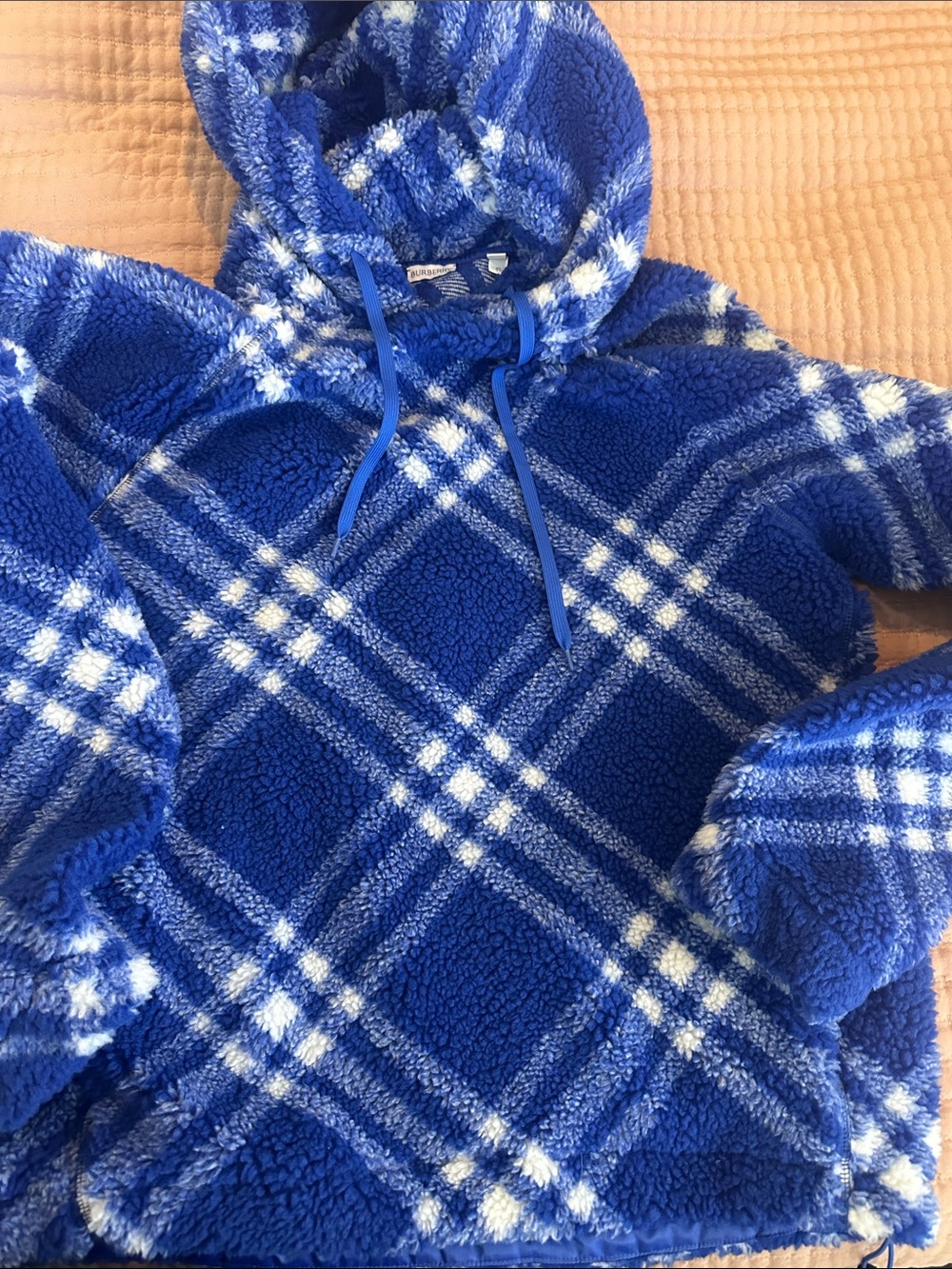 Burberry Blue and White Plaid Sherpa Hoodie